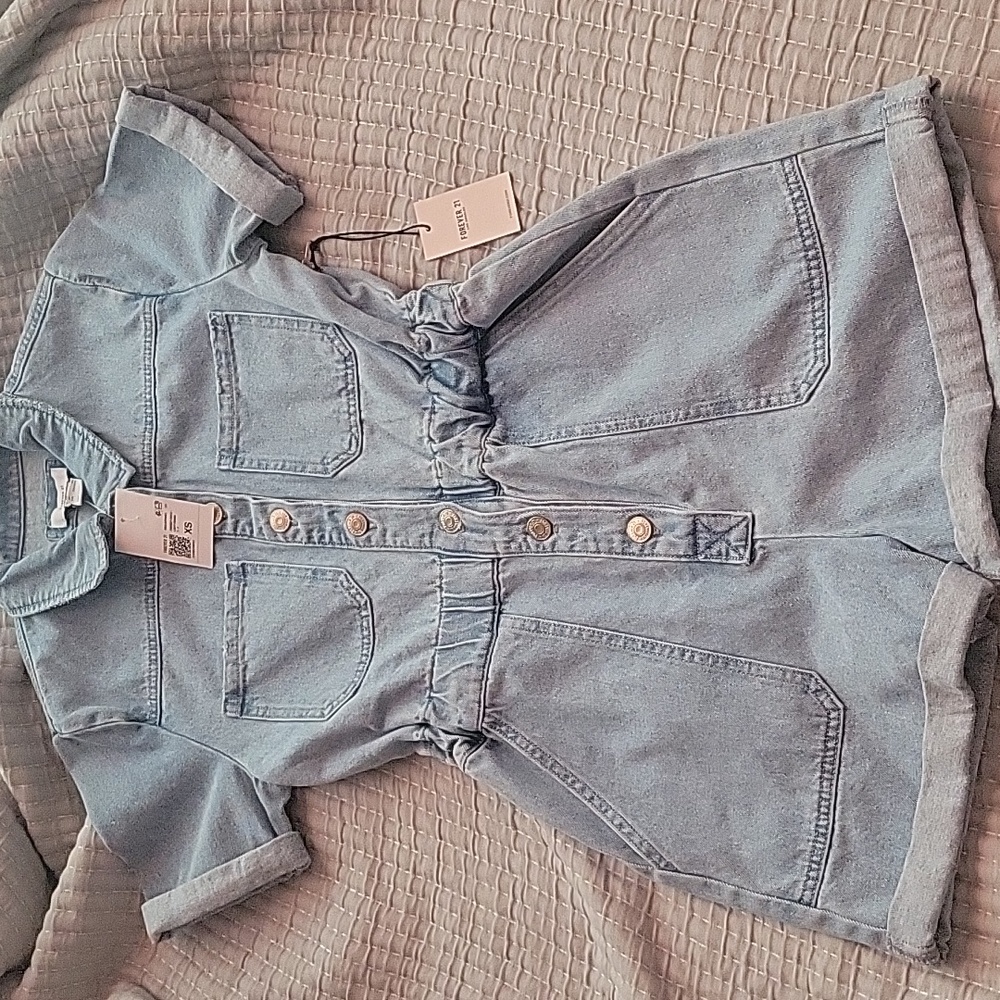 Light Blue Denim Jumpsuit Distressed Forever 21 Womens